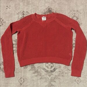 mac & jac Vibrant Salmon Pink Crew Neck Open Knit Sweater Kids Large